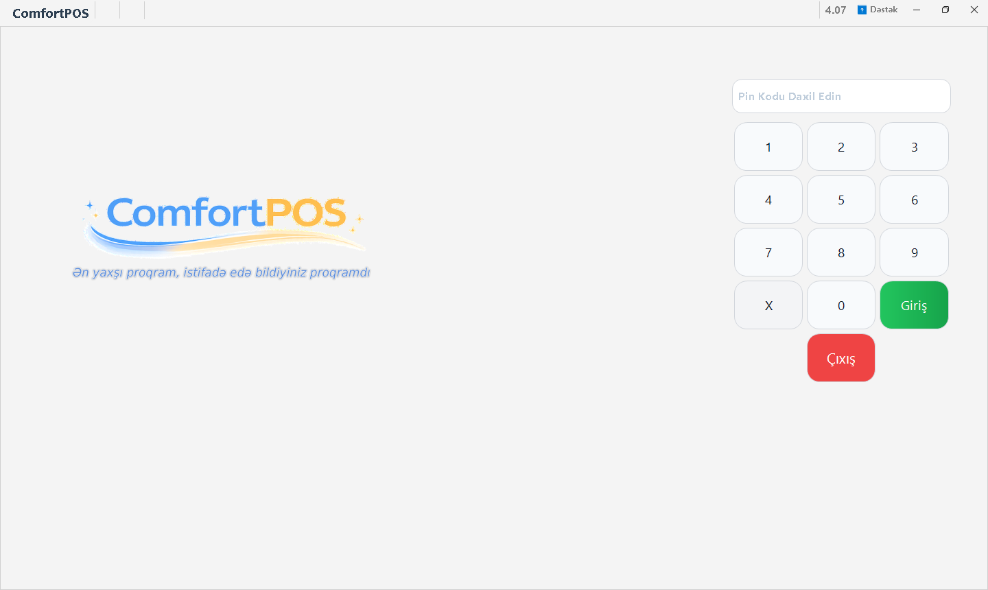 ComfortPOS Biznes PIN giriş ekranı