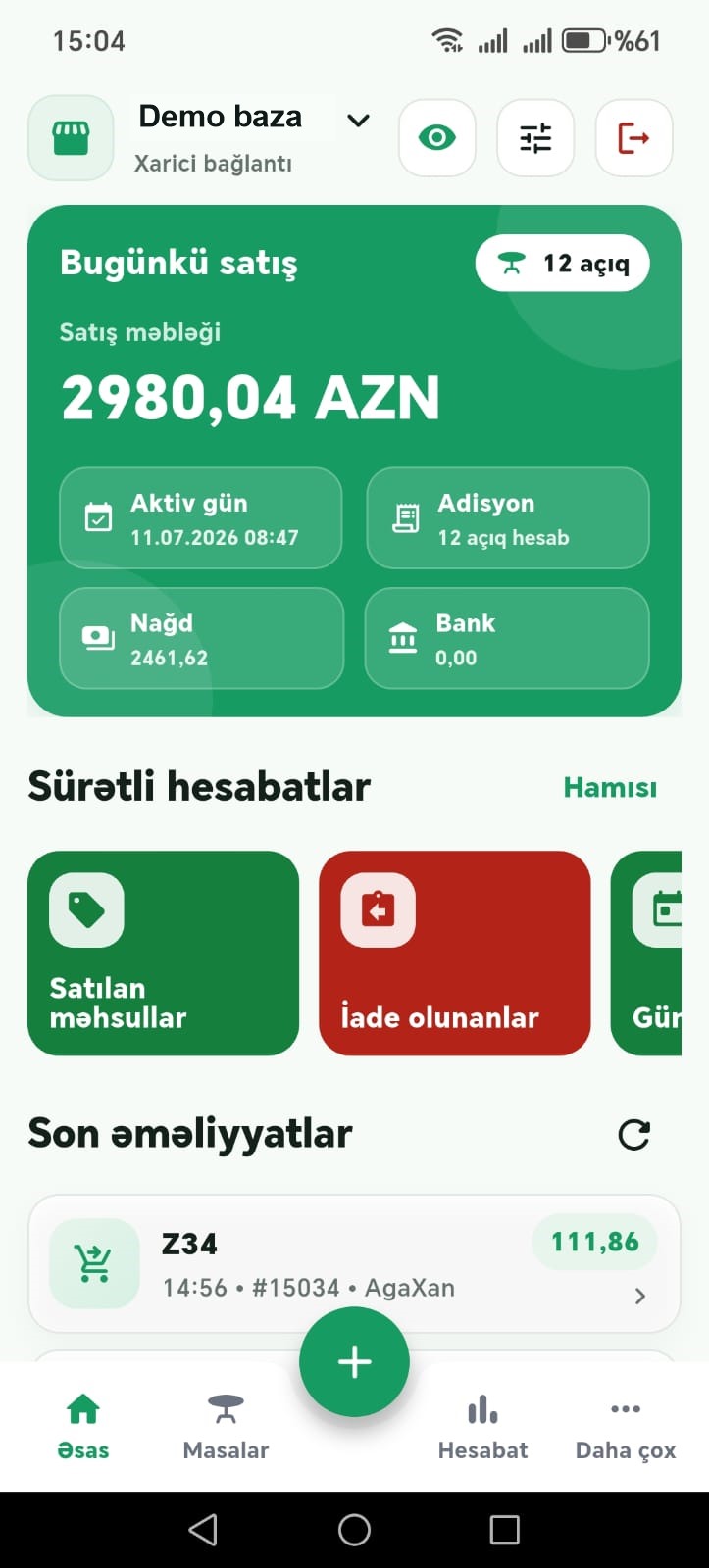 ComfortPOS Restoran mobil idarə paneli