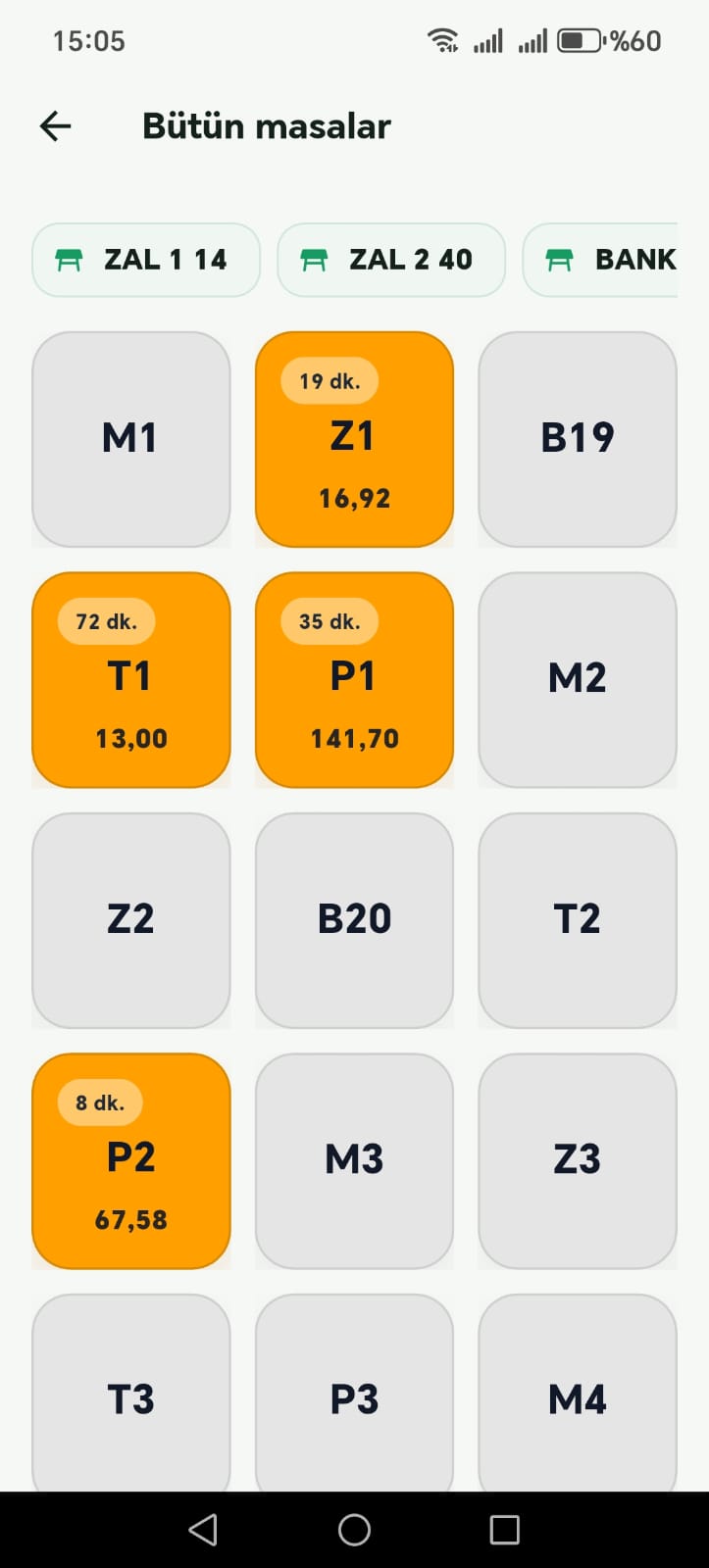 ComfortPOS Restoran bütün masalar ekranı